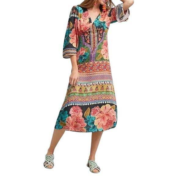 Farm Rio “Rio de Janeiro Rosario” Boho Floral Midi Dress Size Small - Picture 1 of 8